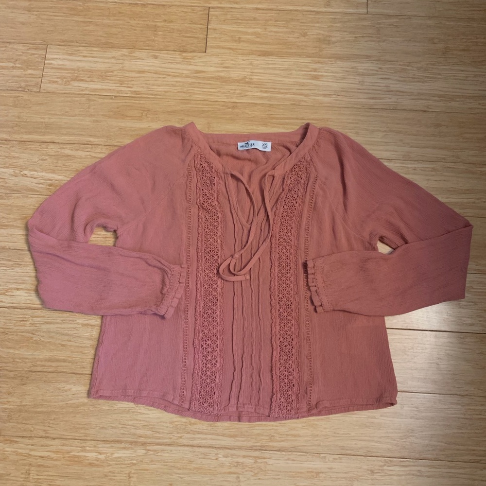 Hollister Tie Front Long Sleeve Blouse, XS